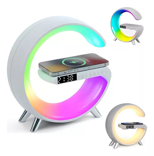 Luminária G-SPEAKER, caixa de som, carregador por indução, brilho LED e despertador - U Best Choices