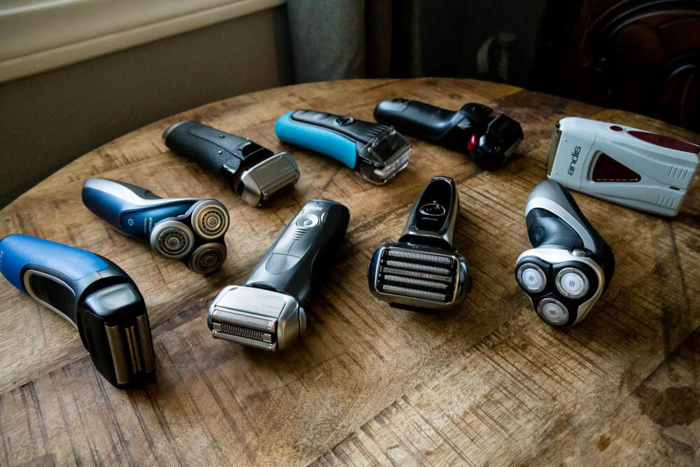 Electric shavers lined up for a detailed comparison