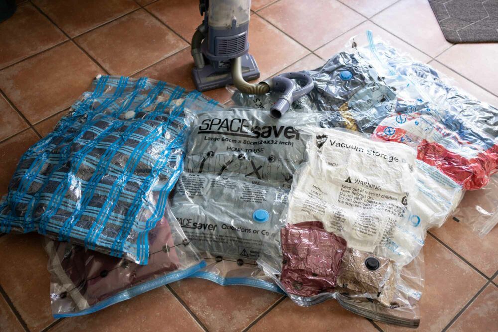 Vacuum storage bags being tested for airtight performance